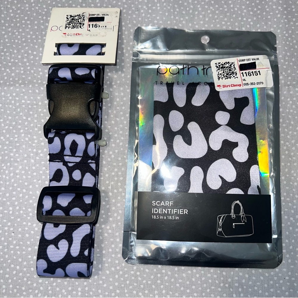 Path Travel Black & Purple Scarf Identifier and Luggage Strap Set